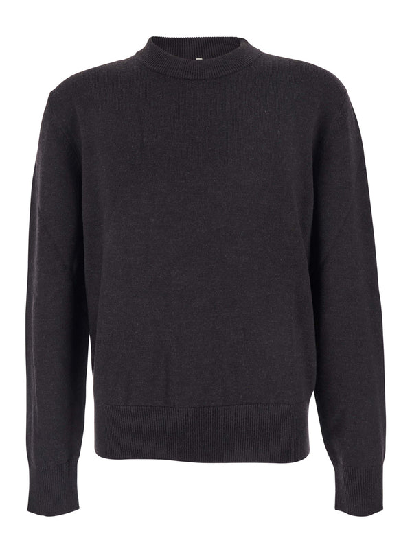 Crew Neck Sweater Dark Brown Wool Tops