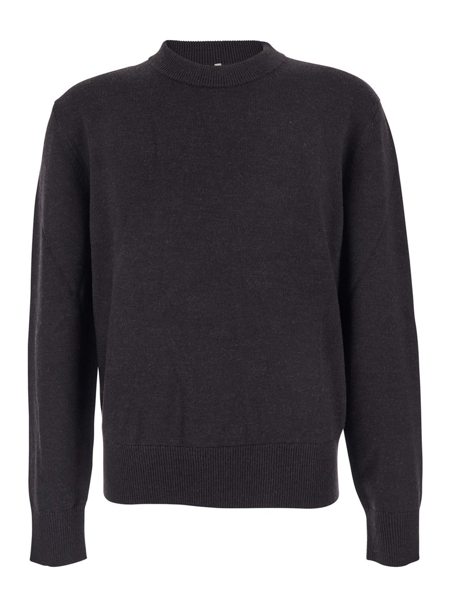 Crew Neck Sweater Dark Brown Wool Tops