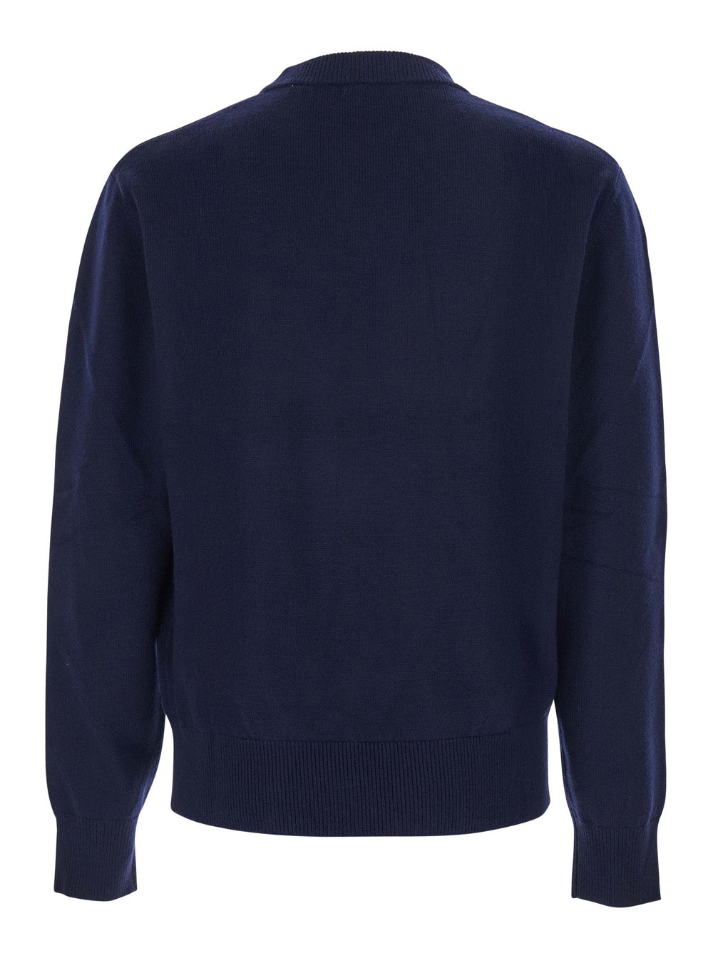 Blue Crew Neck Sweater with Dropped Shoulder in Wool Blend Man Blu Jersey