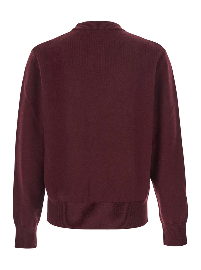 Bordeaux Crew Neck Sweater with Dropped Shoulder in Wool Blend Man Jersey