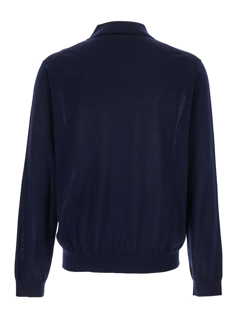 Blue Polo Shirt with Classic Collar and Ribbed Trims in Wool Man Blu Tshirts