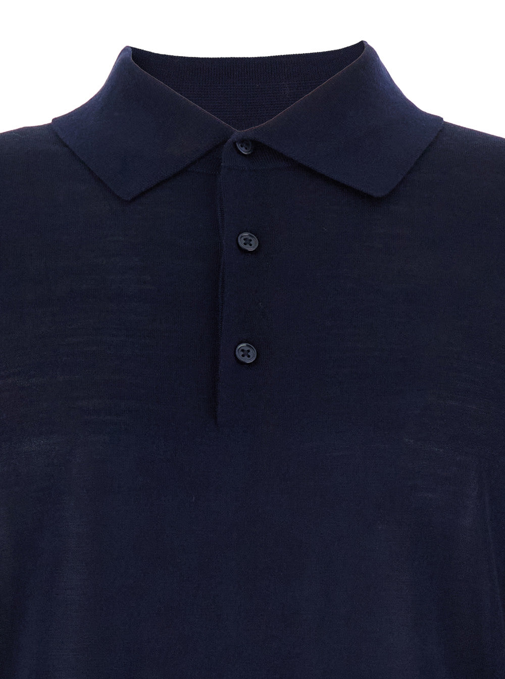 Blue Polo Shirt with Classic Collar and Ribbed Trims in Wool Man Blu Tshirts