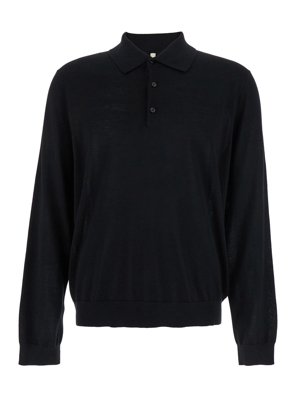 Black Polo Shirt With Classic Collar And Ribbed Trims In Wool Man Tshirts