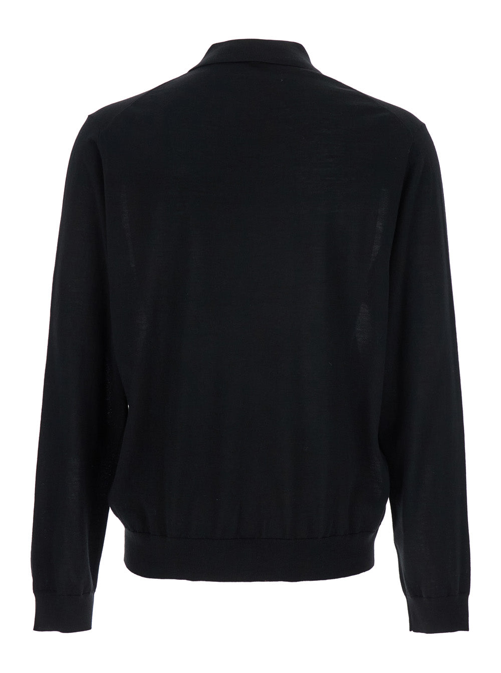 Black Polo Shirt With Classic Collar And Ribbed Trims In Wool Man Tshirts
