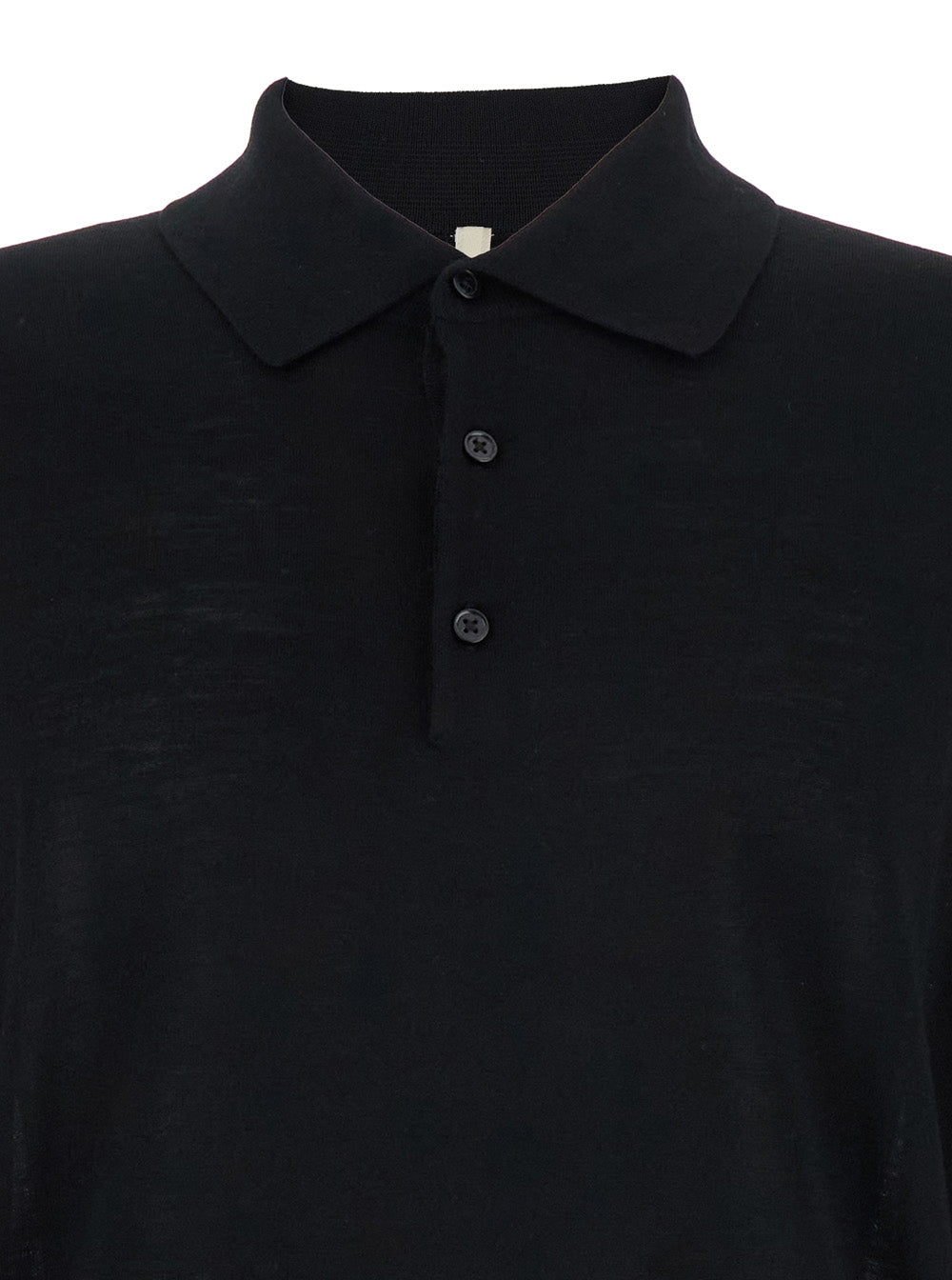 Black Polo Shirt With Classic Collar And Ribbed Trims In Wool Man Tshirts