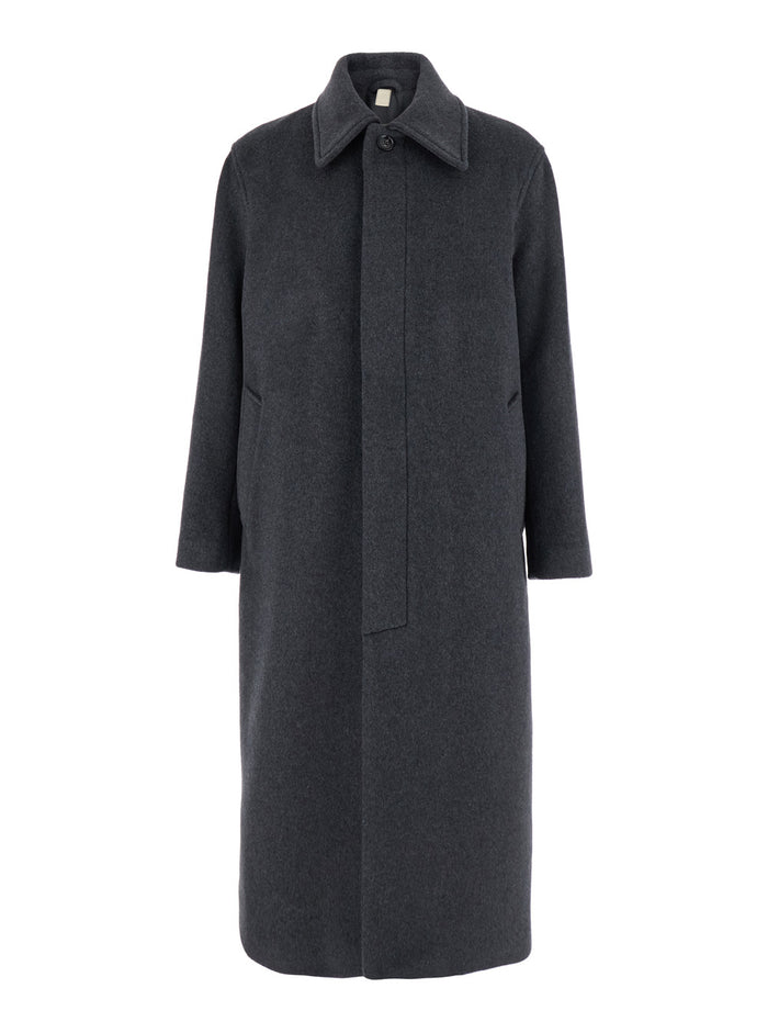 Grey Coat With Classic Collar And Wide Sleeves Wool Blend Man Polyamide
