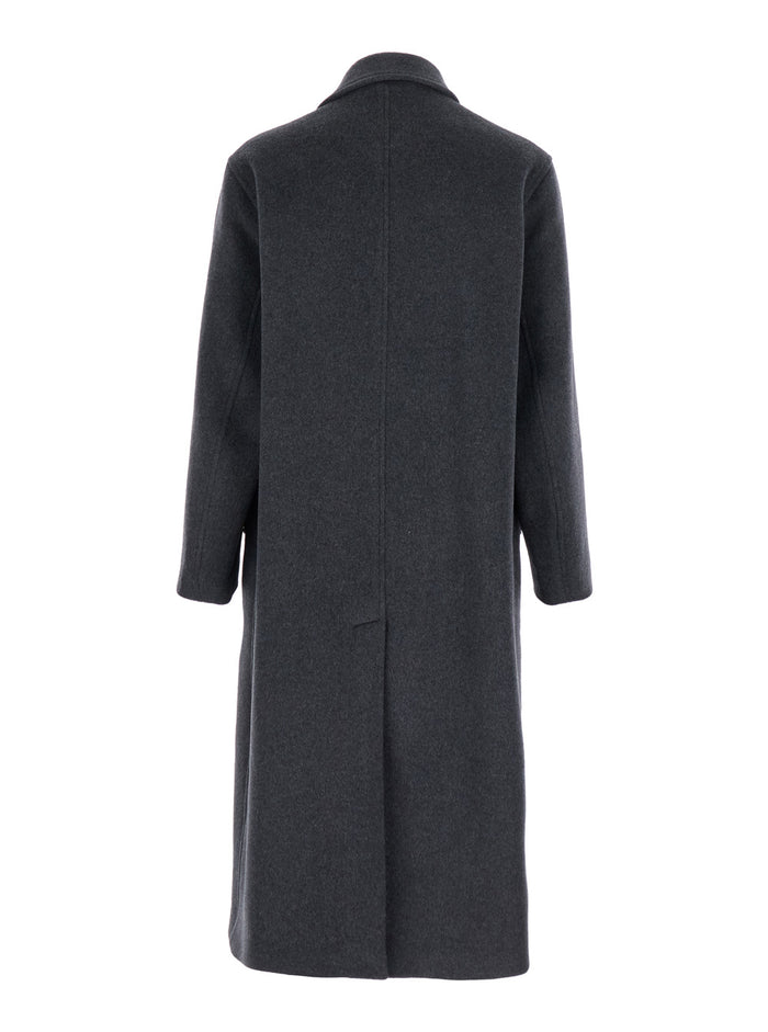 Grey Coat With Classic Collar And Wide Sleeves Wool Blend Man Polyamide