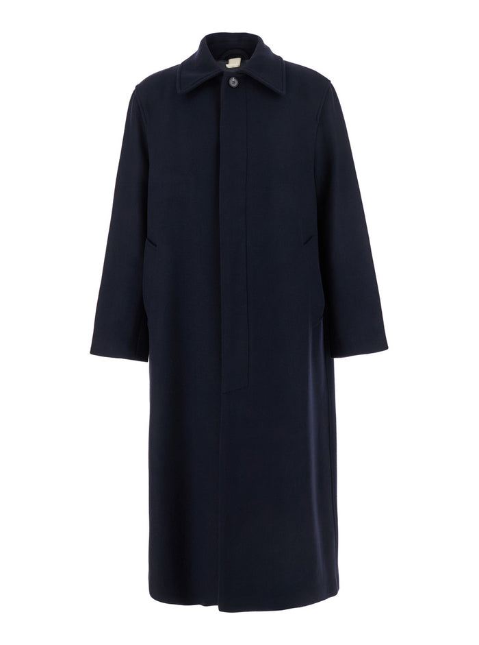 Blue Coat With Classic Collar And Wide Sleeves Wool Blend Man Blu