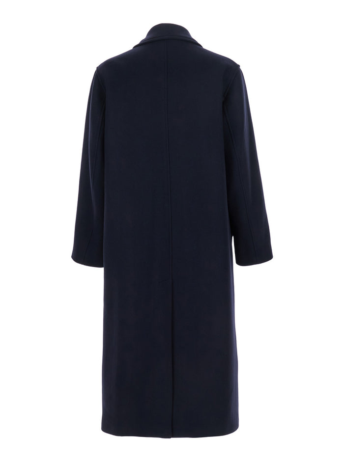 Blue Coat With Classic Collar And Wide Sleeves Wool Blend Man Blu