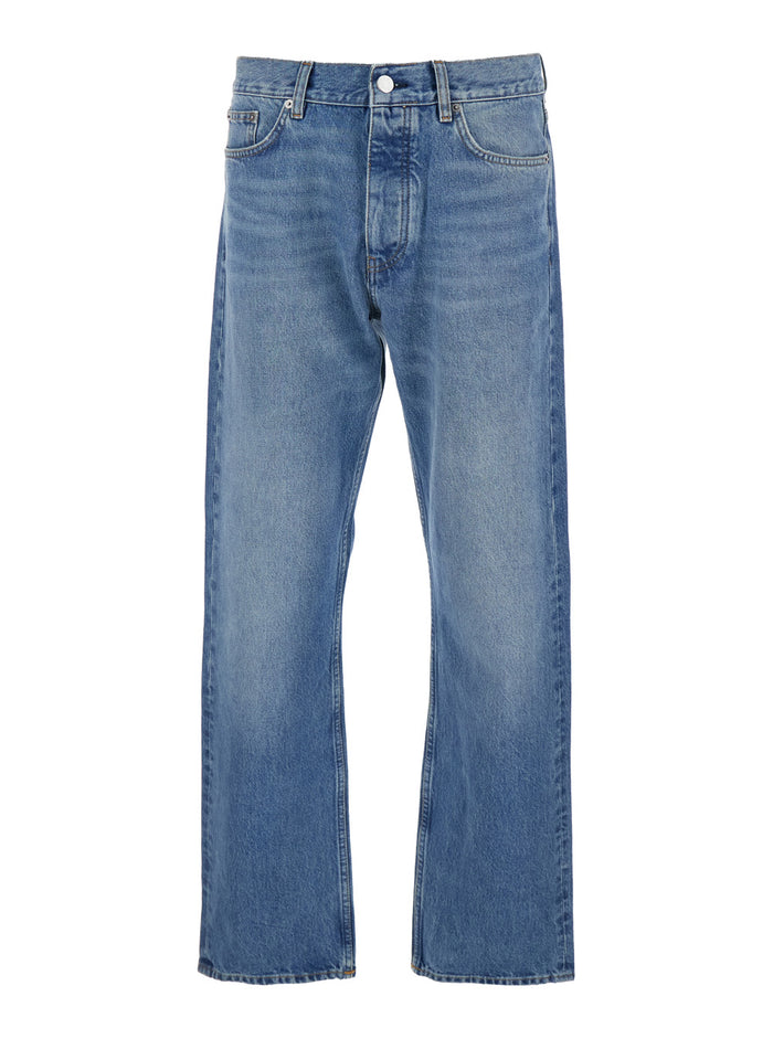 Blue Jeans with Belt Loops and Logo Patch on the Rear in Denim Man Blu