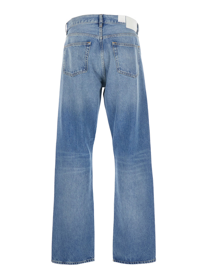Blue Jeans with Belt Loops and Logo Patch on the Rear in Denim Man Blu