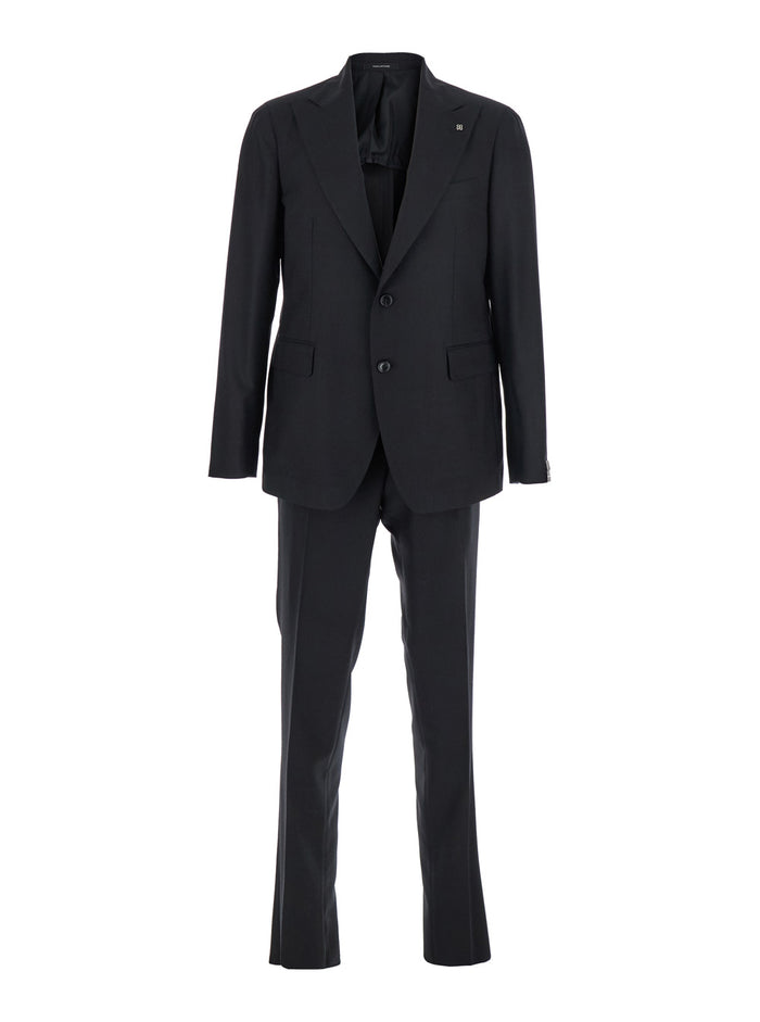 Black Single-Breasted Suit with Peak Revers in Wool Stretch Man Virgin Suits