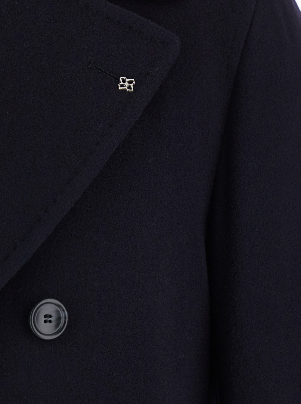 Arden Blue Double-Breasted Coat With Notched Revers Wool And Cashmere Man Blu Virgin