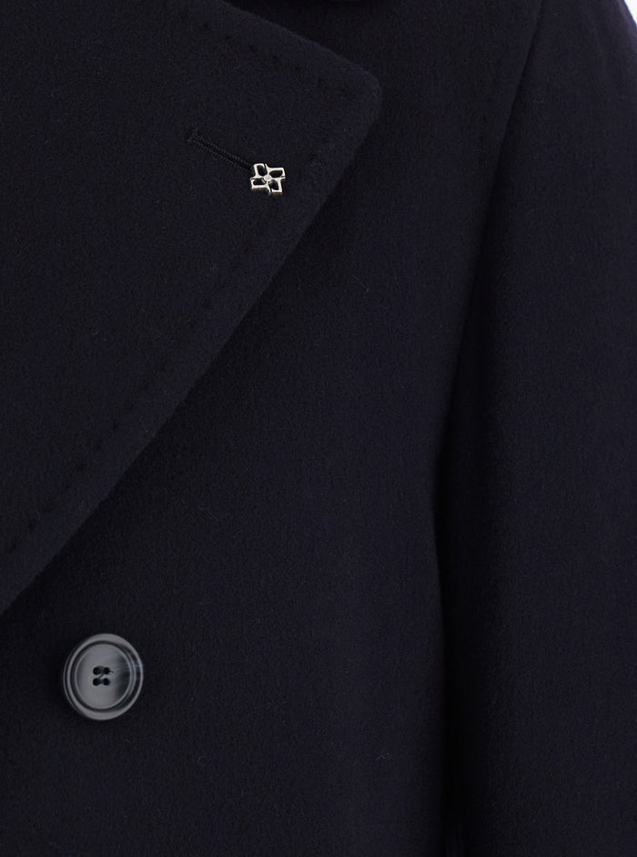 Arden Blue Double-Breasted Coat With Notched Revers Wool And Cashmere Man Blu Virgin