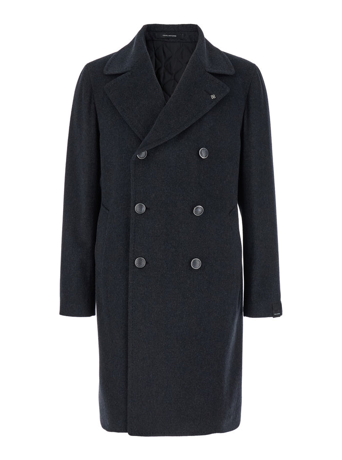 Arden Grey Double-Breasted Coat With Notched Revers Wool And Cashmere Man Virgin