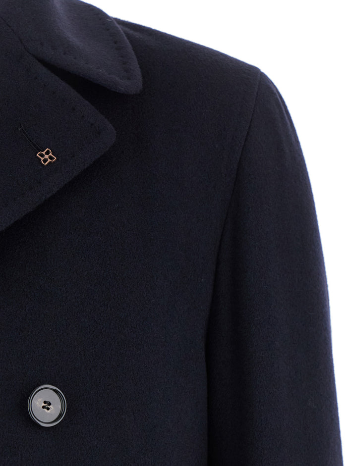Arden Blue Double-Breasted Coat With Notched Revers Wool And Cashmere Man Blu