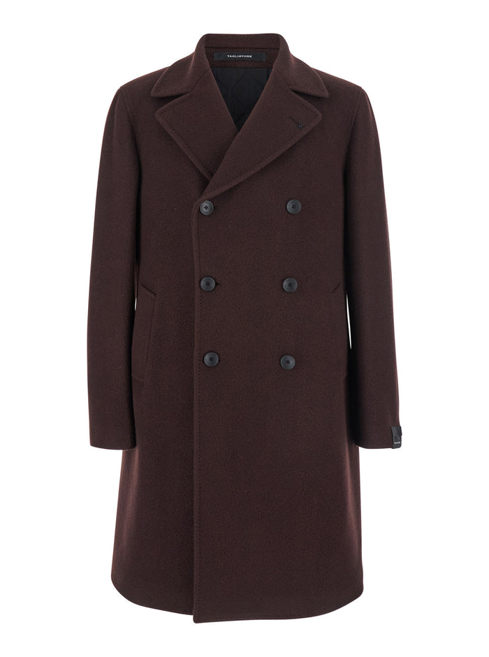 Arden Bordeaux Double-Breasted Coat With Notched Revers Wool And Cashmere Man Polyamide