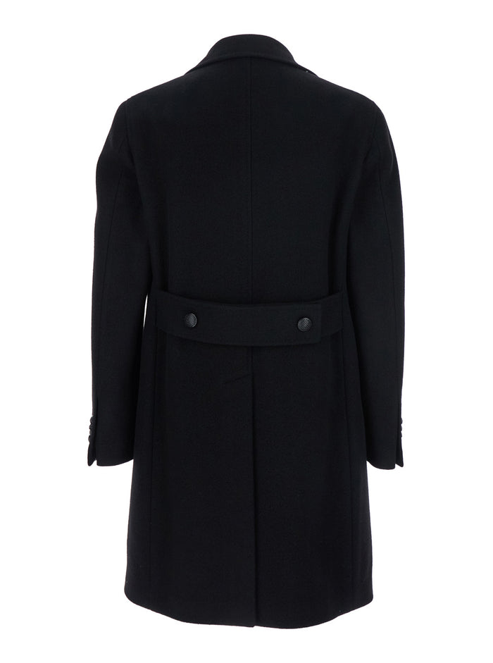 Arden Black Double-Breasted Coat With Notched Revers Wool And Cashmere Man Polyamide