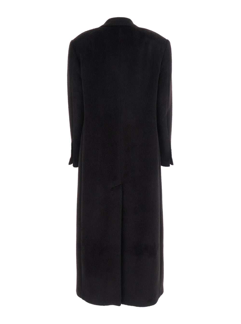 Brown Double-Breasted Coat with Golden Buttons in Faux Fur Woman Alpaca Virgin Wool Outerwear