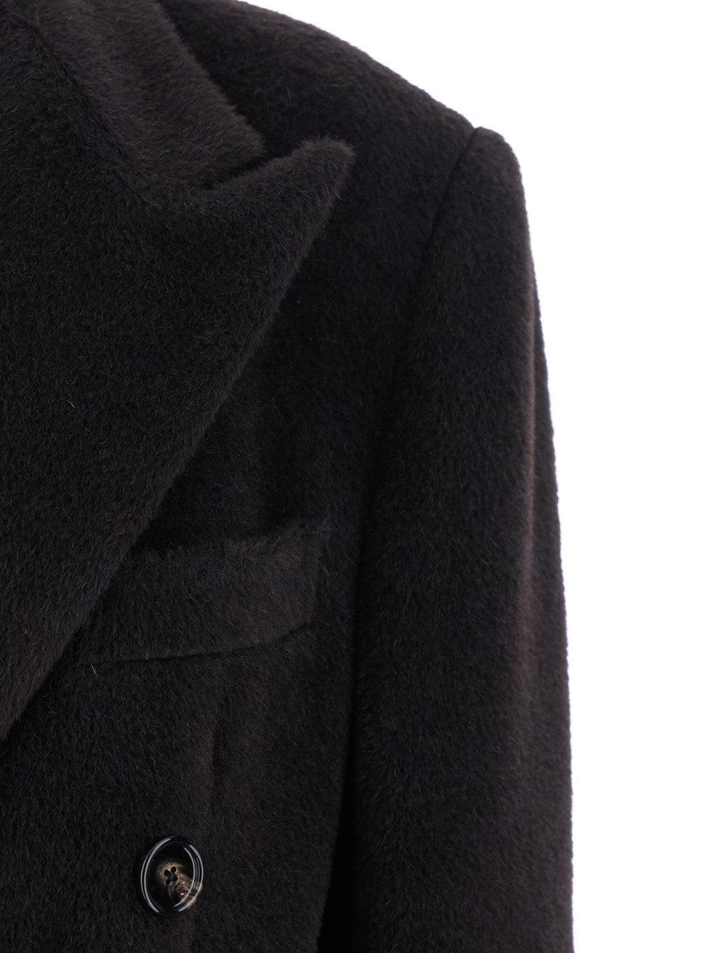 Brown Double-Breasted Coat with Golden Buttons in Faux Fur Woman Alpaca Virgin Wool Outerwear
