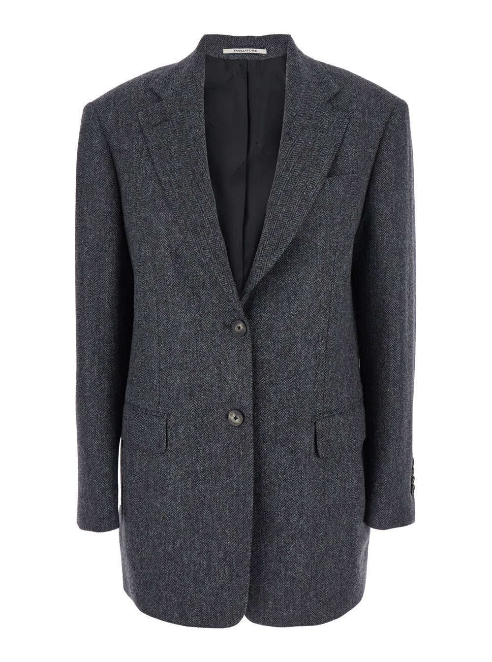 Grey Single-Breasted Jacket with Notched Revers in Wool Woman Virgin Cashmere Blazers