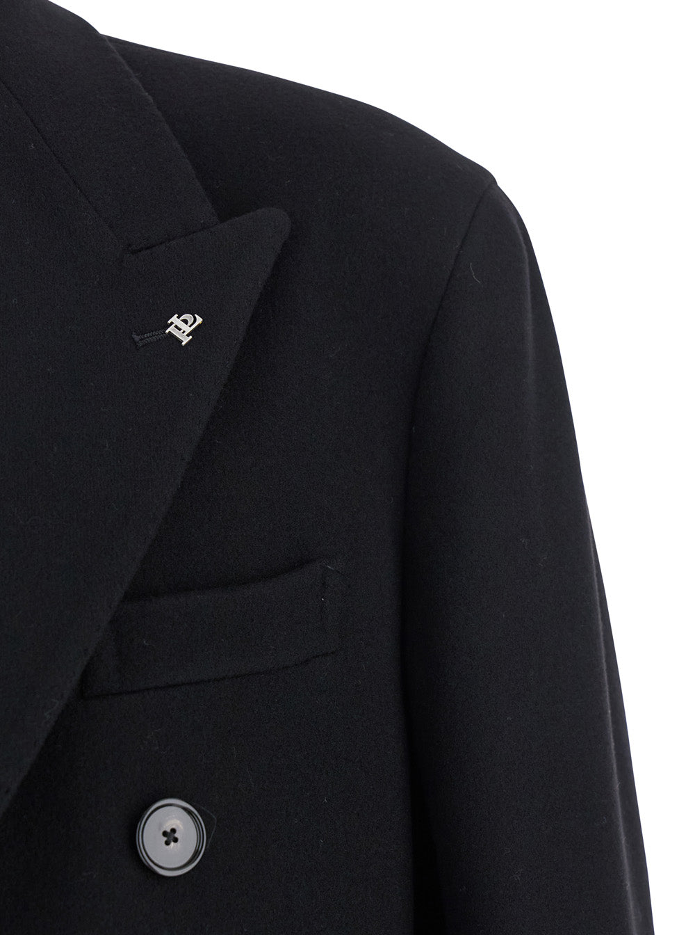 Londra Black Oversized Double-Breasted Coat in Wool Man Virgin Outerwear