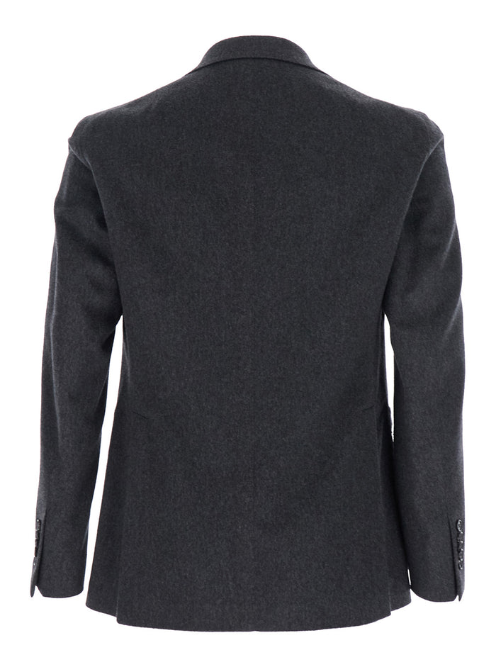 Grey Double-Breasted Jacket with Peak Revers in Wool and Cashmere Man Blazers