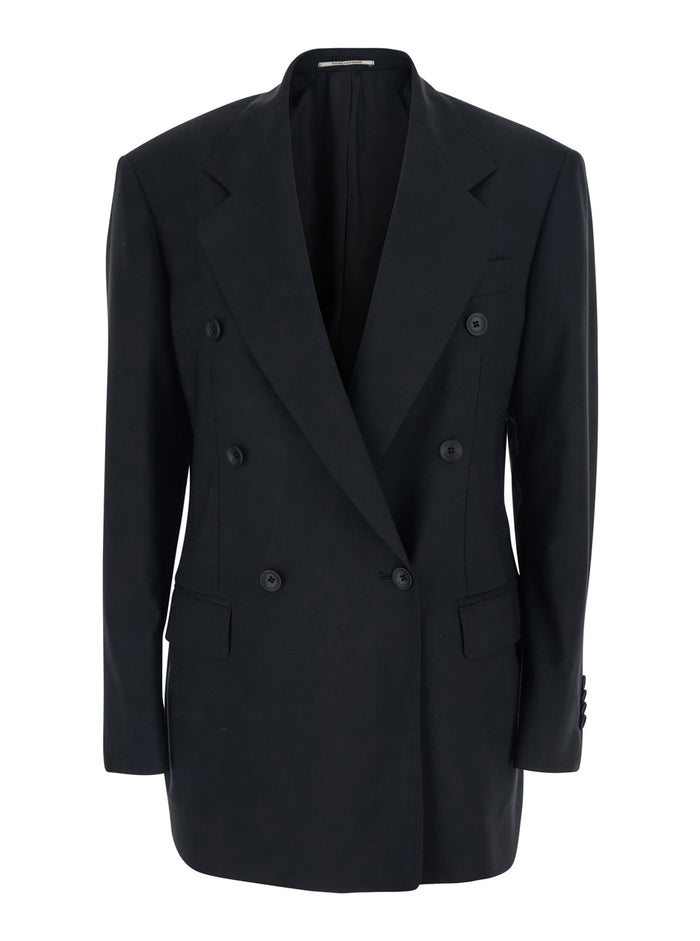 Black Double Breasted Jacket with Classic Lapels in Wool Woman Virgin Blazers