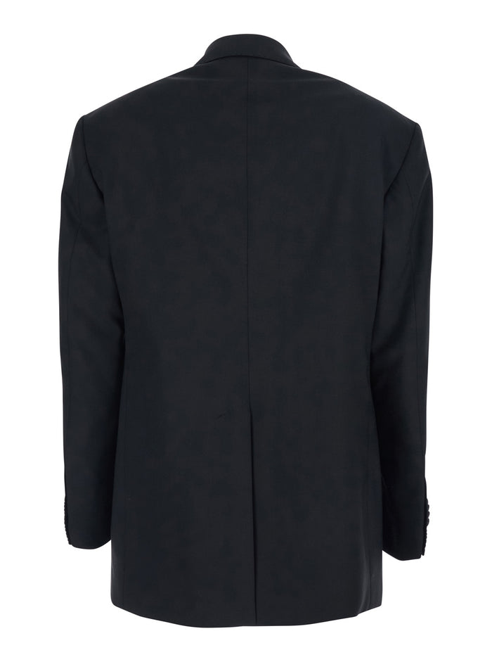 Black Double Breasted Jacket with Classic Lapels in Wool Woman Virgin Blazers