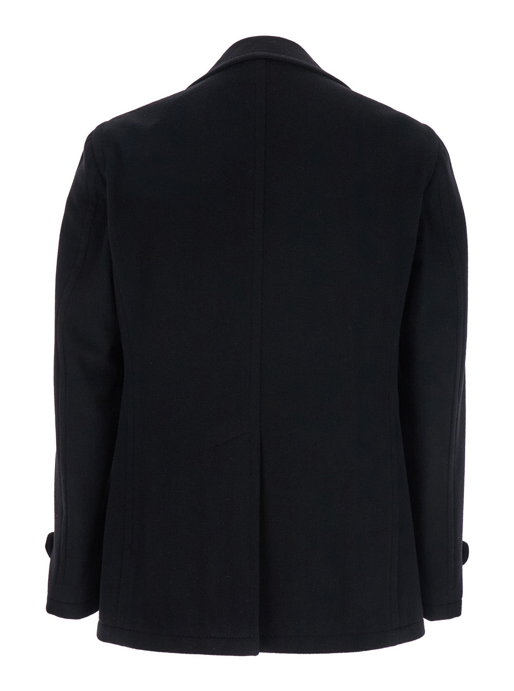 Black Double-Breasted Coat with Wide Notched Revers in Wool Blend Man Virgin Cashmere Outerwear
