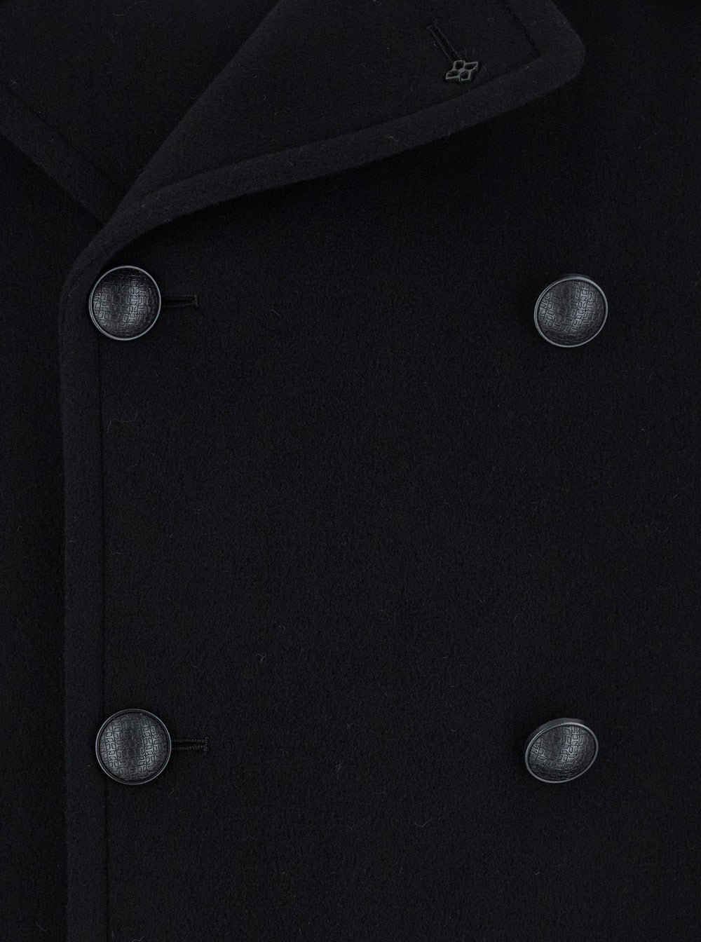 Black Double-Breasted Coat with Wide Notched Revers in Wool Blend Man Virgin Cashmere Outerwear
