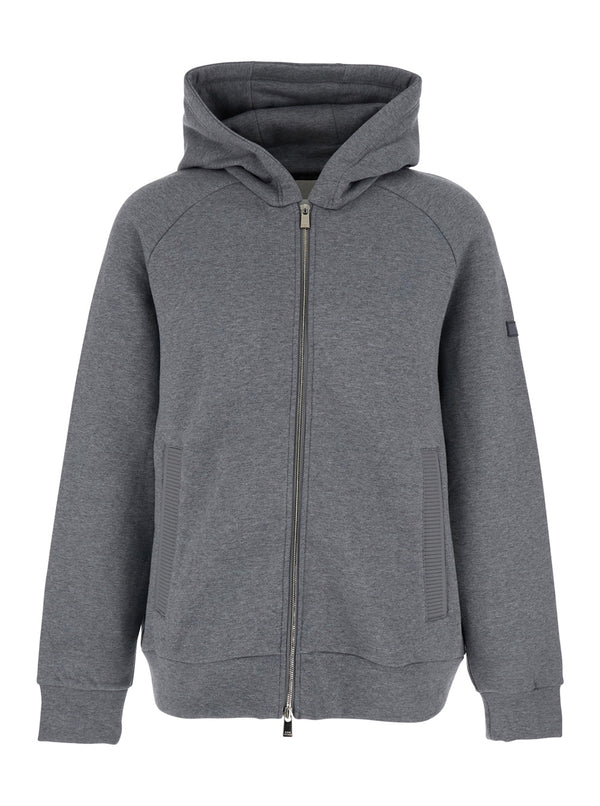 Grey Sweatshirt With Hood And Logo Patch Cotton Sweatshirts