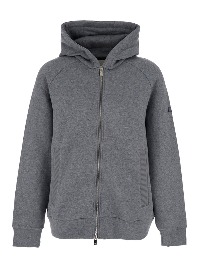 Baccaro Grey Sweatshirt with Hood and Logo Patch on the Sleeve in Cotton Man Sweatshirts