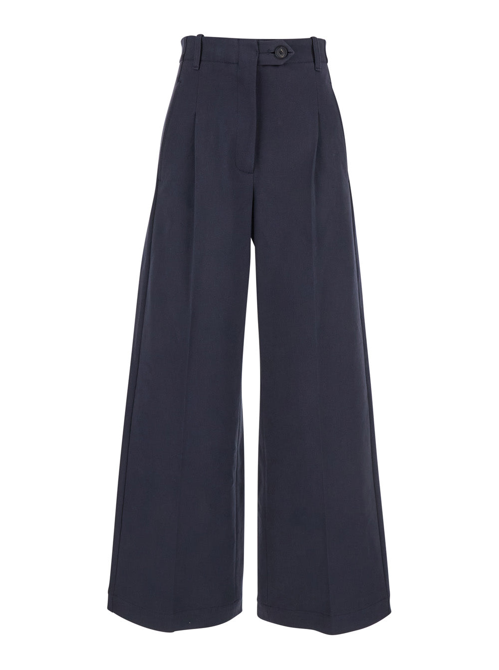 Blue Wide Leg Trousers With Front Pleats Cotton Woman Blu Elastane