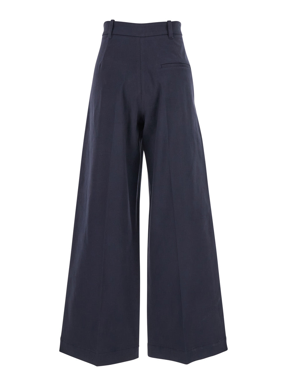 Blue Wide Leg Trousers With Front Pleats Cotton Woman Blu Elastane