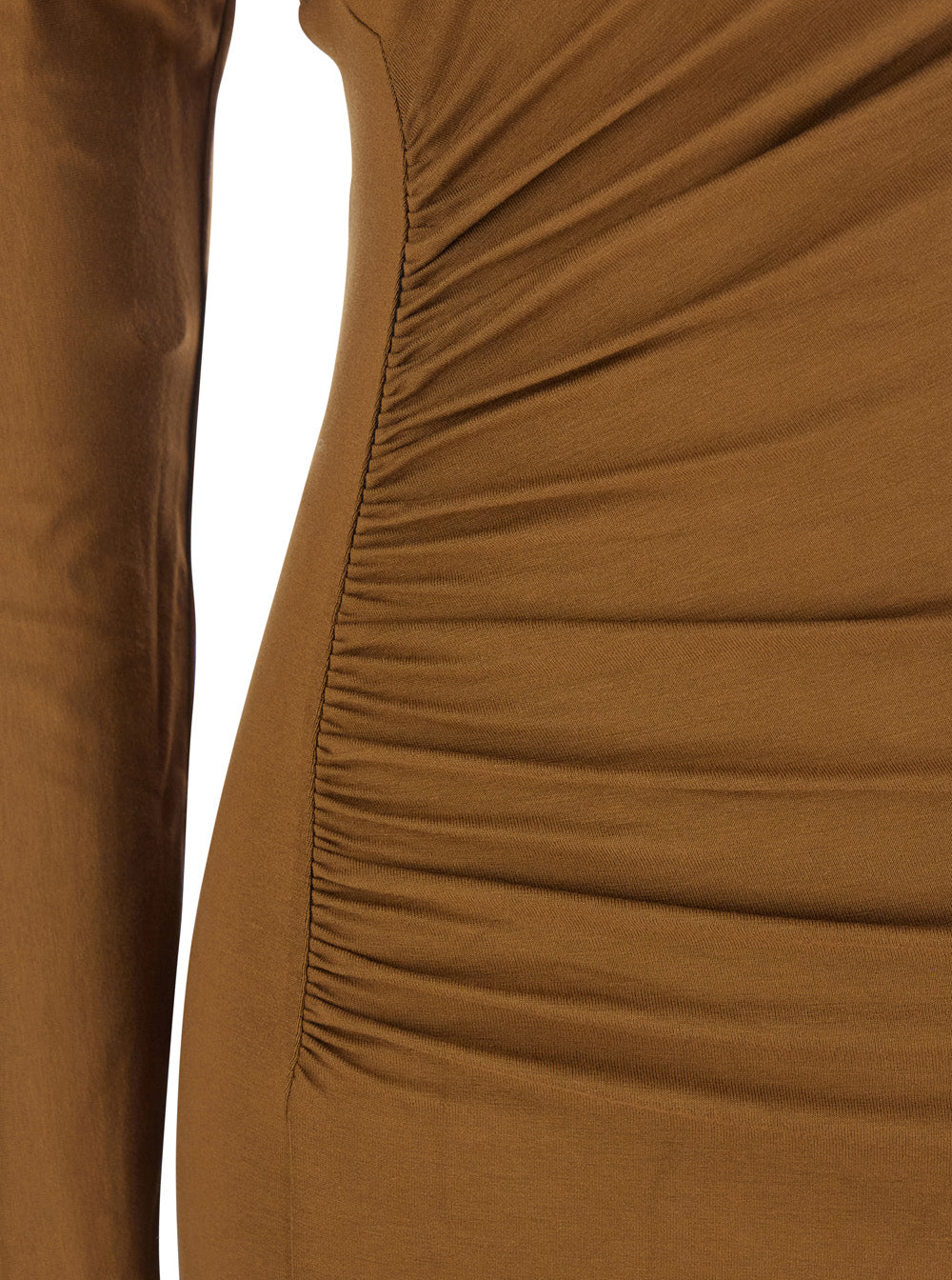 Zoe Beige Dress with Asymmetrical Design and Draped Detail in Fabric Woman Brown