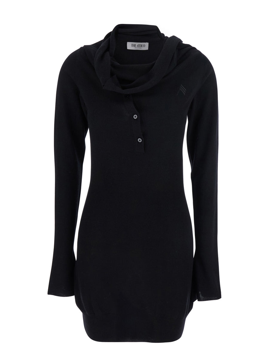 Black Mini Dress With Cowl Neck Wool