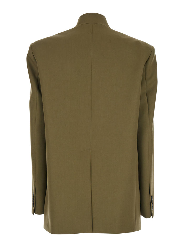 Green Jacket with Asymmetric Closure on the Front in Wool Woman Blazers