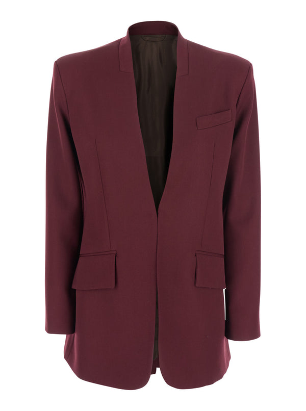 Bordeaux Wool Jacket With Deep Neckline Blazers