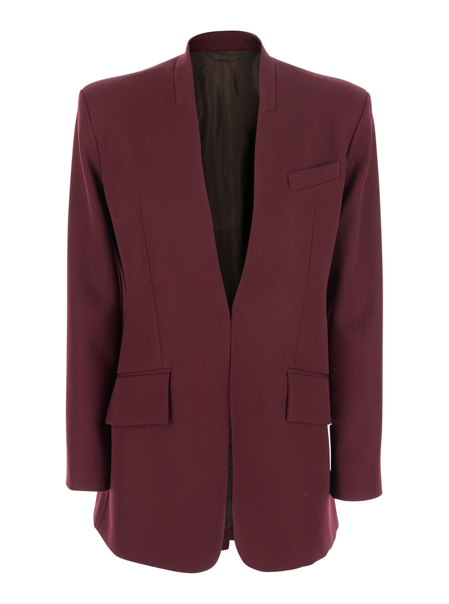 Bordeaux Wool Jacket With Deep Neckline Blazers