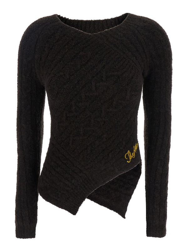 Brown Sweater With Asymmetrical Design Wool Tops