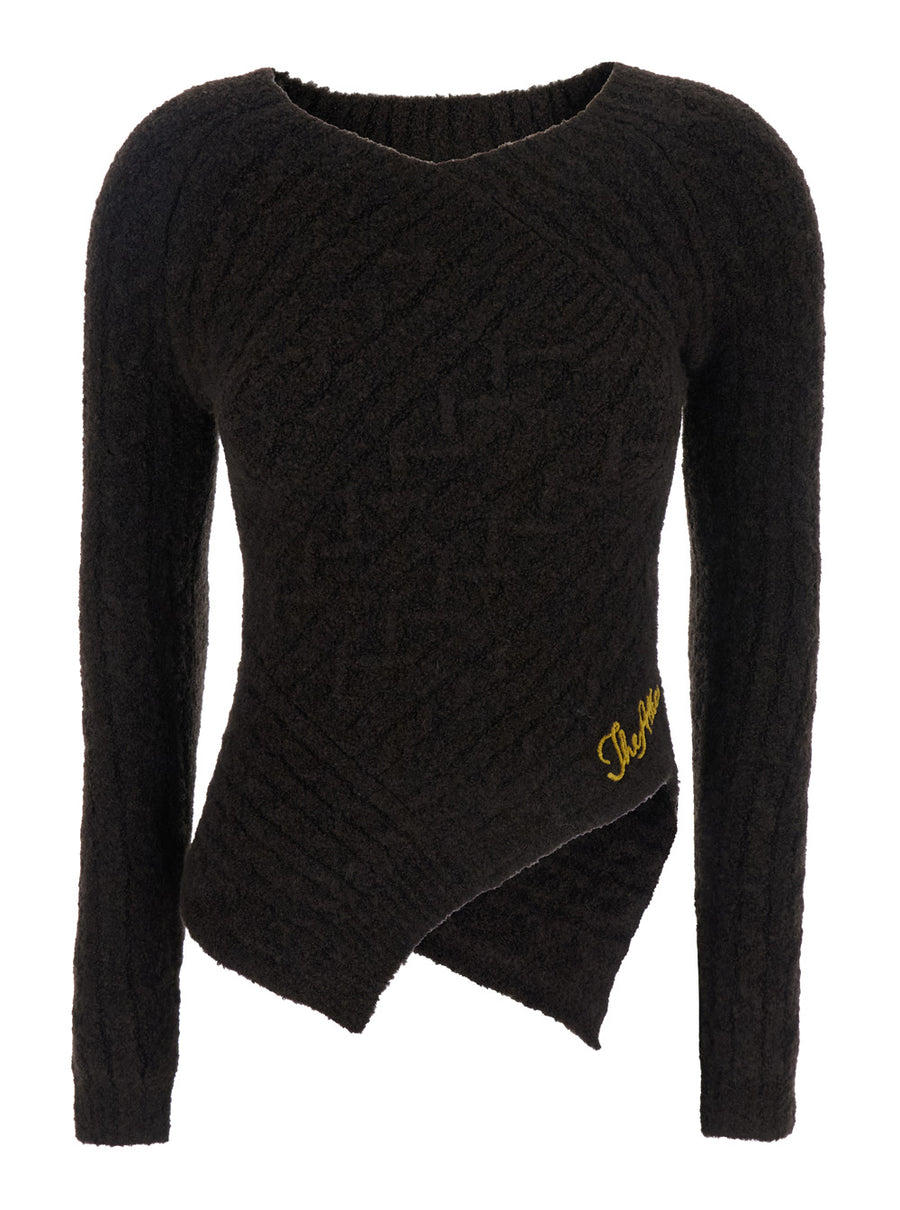 Brown Sweater With Asymmetrical Design Wool Tops