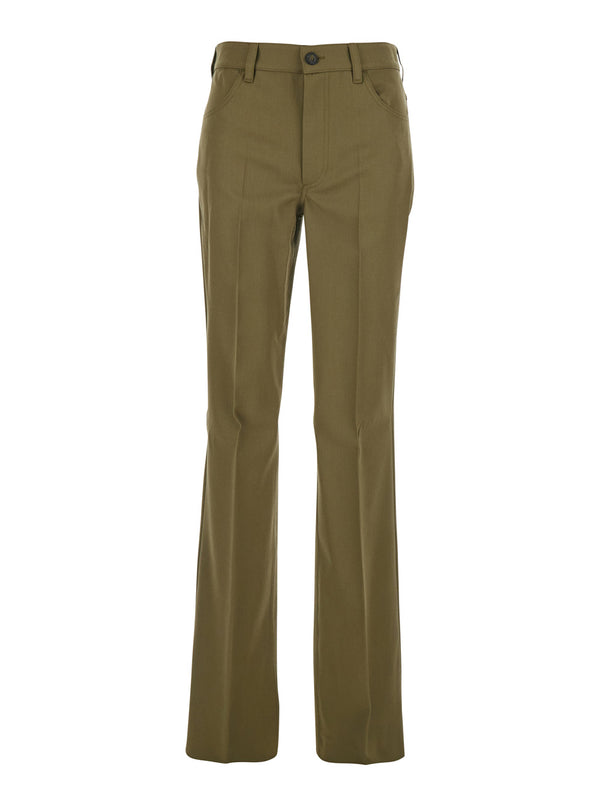 Green Trousers With Belt Loops And Logo Fabric