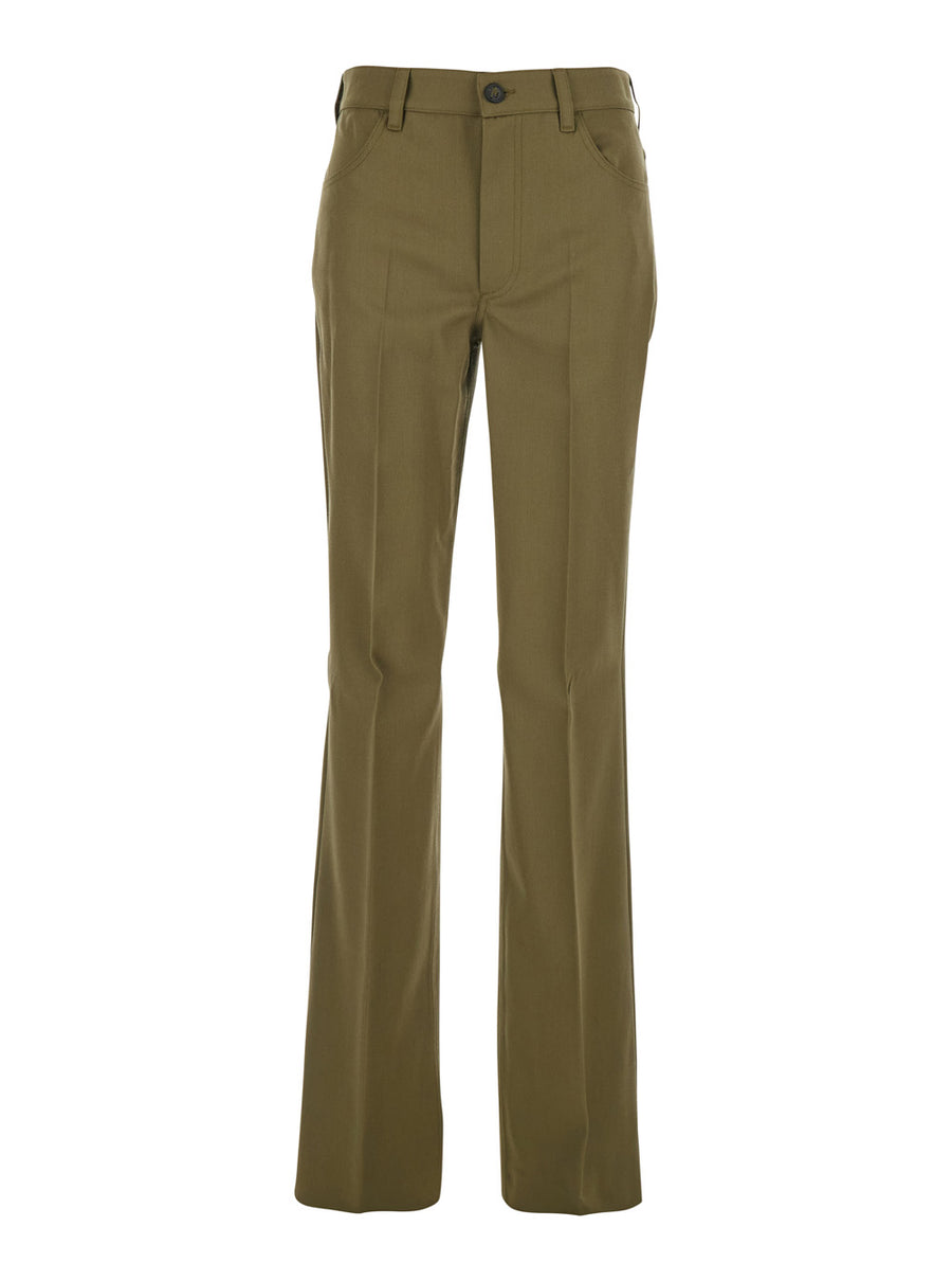 Green Trousers With Belt Loops And Logo Fabric