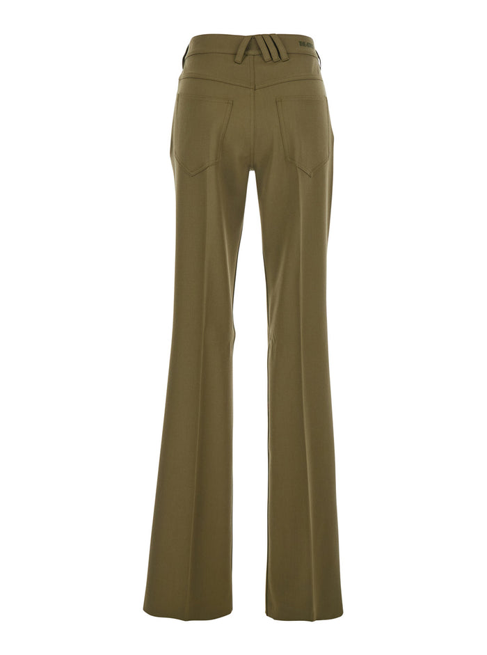 Green Trousers With Belt Loops And Logo On The Back Fabric Woman