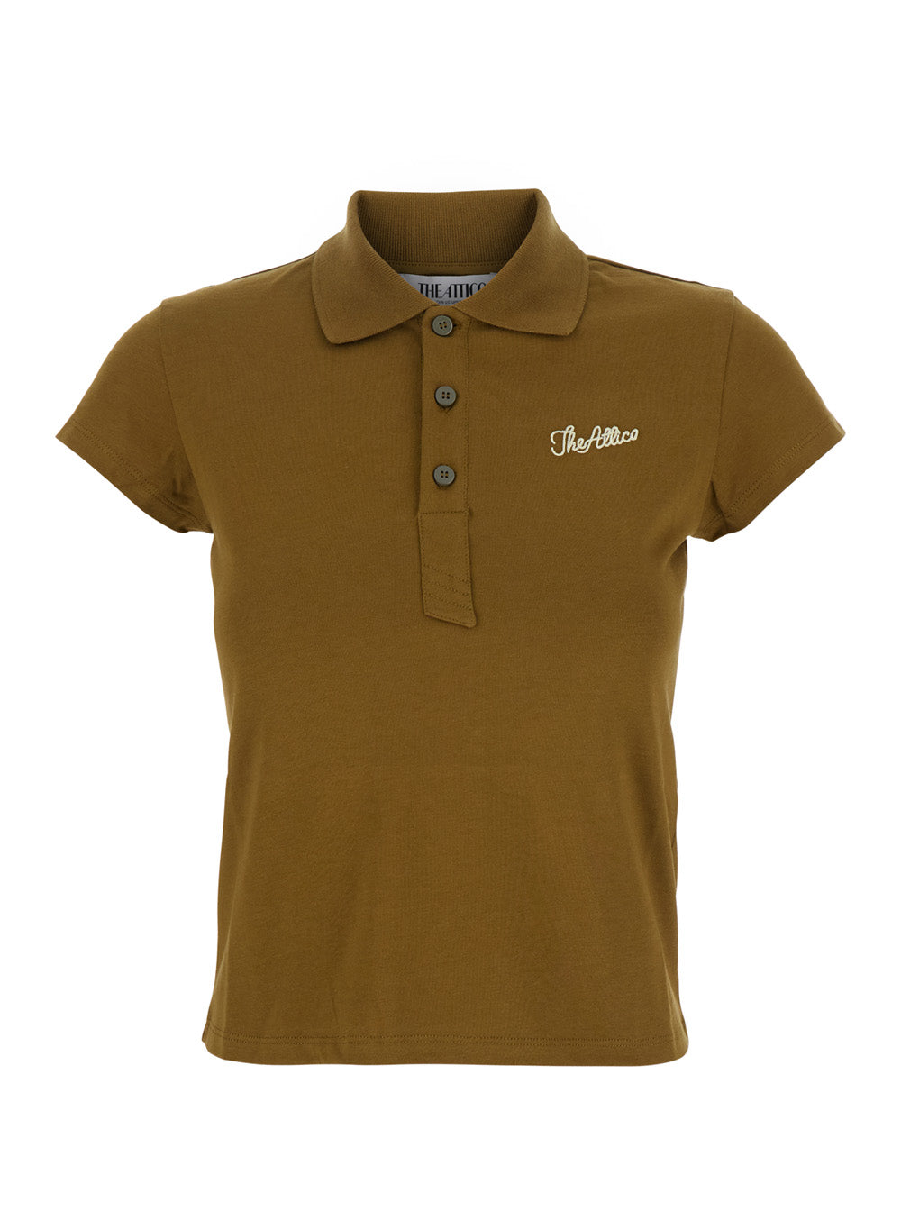 Green Polo Shirt with Classic Collar and Logo Lettering Embroidery on the Front in Cotton Jersey Woman Tshirts