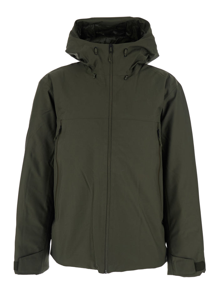 Green Jacket with Drawstring Hood in Tech Fabric Man Outerwear