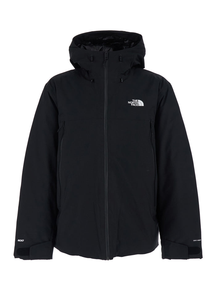 Black Jacket with Drawstring Hood and Logo Detail on Front Rear in Tech Fabric Man Outerwear