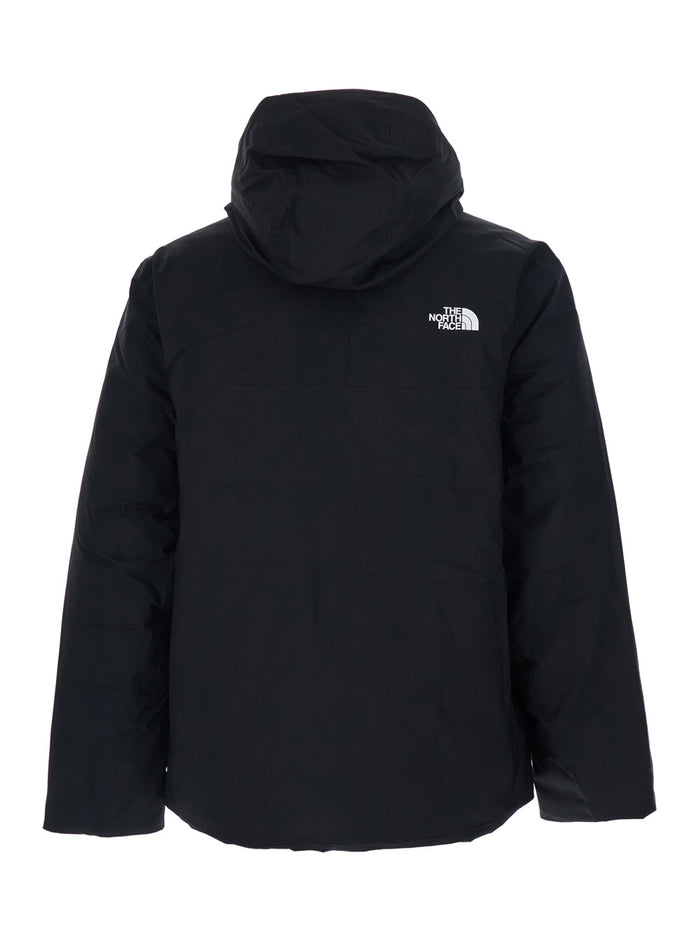 Black Jacket with Drawstring Hood and Logo Detail on Front Rear in Tech Fabric Man Outerwear