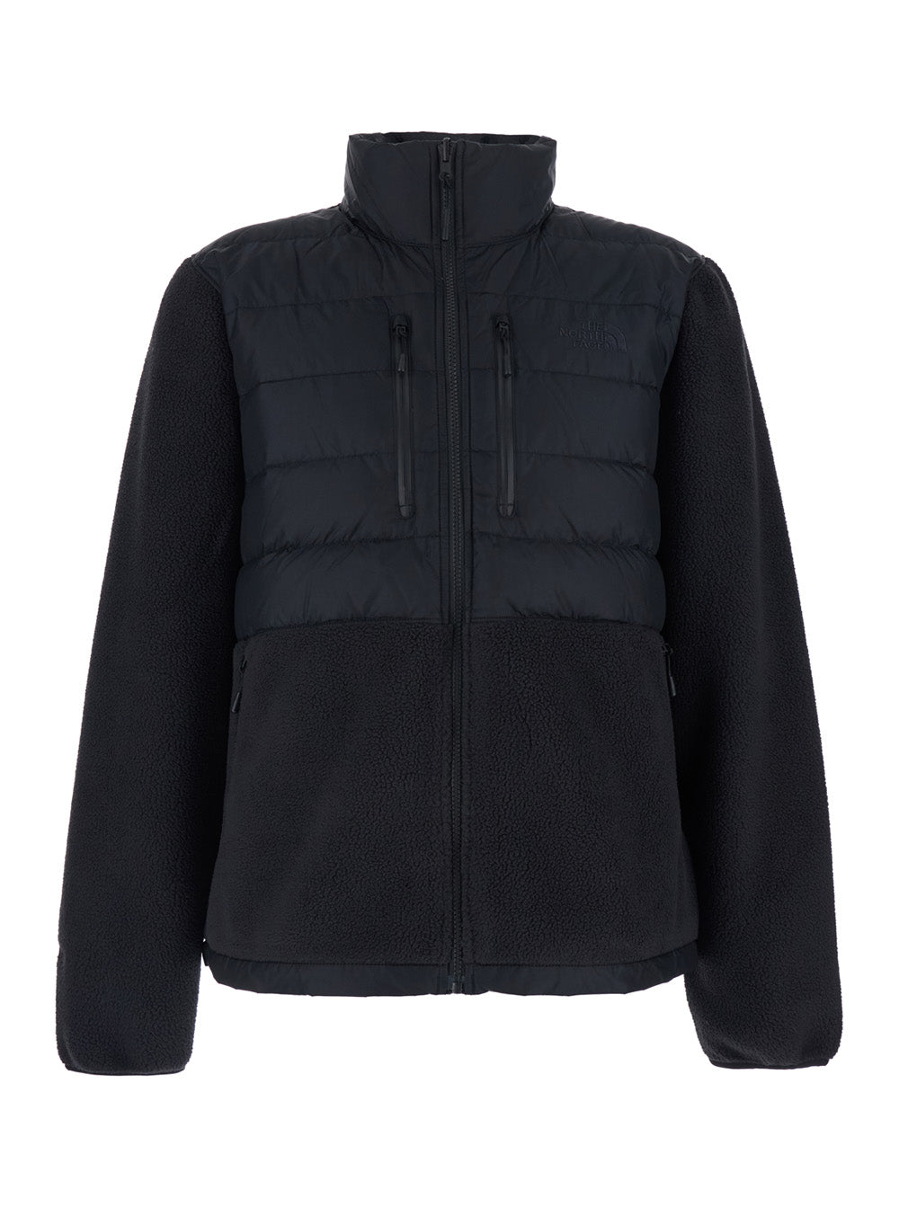 Black Down Jacket with High Neck and Tonal Logo Lettering on the Front in Tech Fabric Man Polyester Outerwear